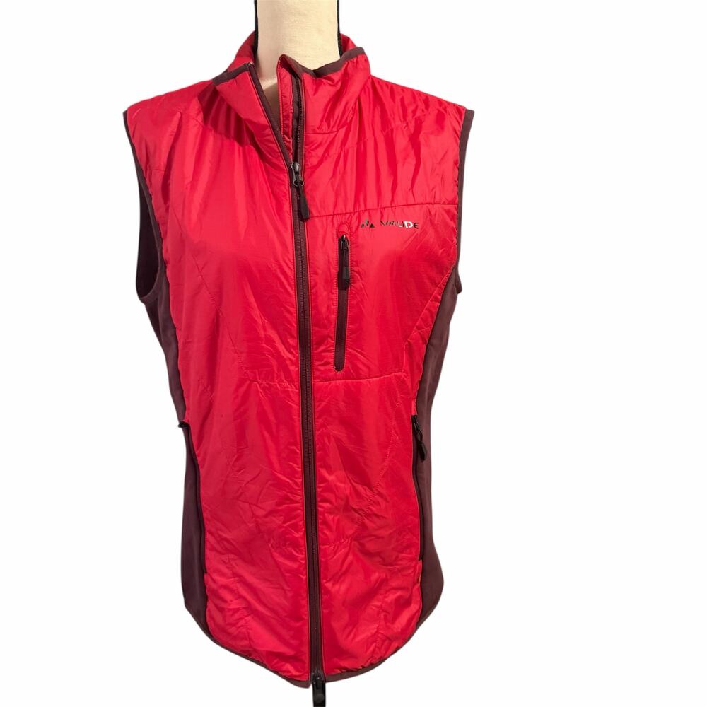 Vaude Womens Red Packable Hybrid Vest Sz L Primaloft Outdoors Hiking Sustainable